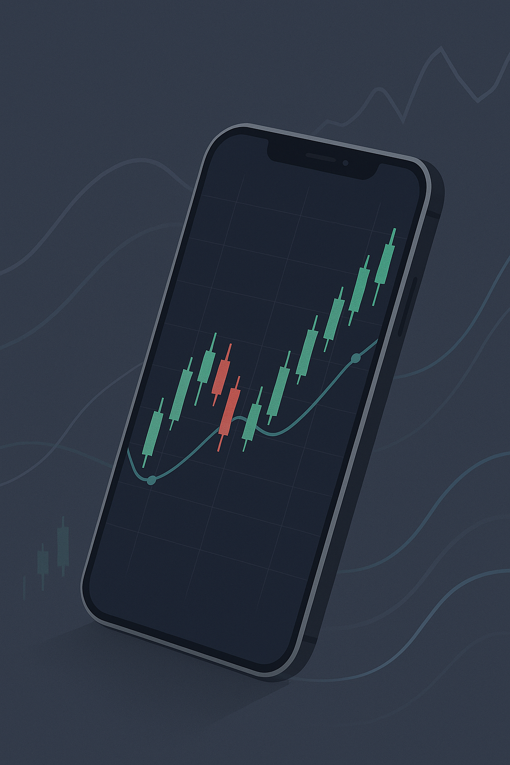App interface showing trading charts and copy trades